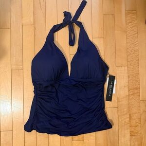 NWT La Blanca Navy Blue Island Goddess Tankini Halter Swim Top